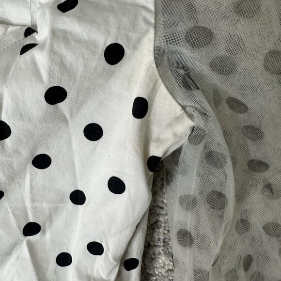 Staud Shirt Womens 6 White Black Polka Dot Sheer Mesh Sleeve Crop Top Blouse - Picture 6 of 9